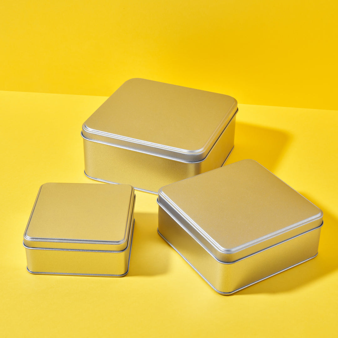 Flat Silver Square Tin with Stepped Lid T1055 - Tinware Direct