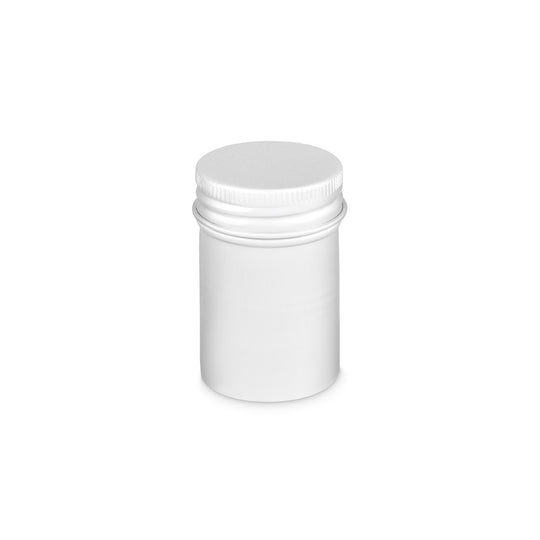 Tall round aluminium tin with screw lid in silver with product code T9070.