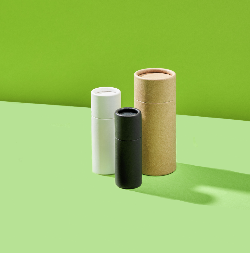 Collection of push-up base deodorant tubes in three colours. 