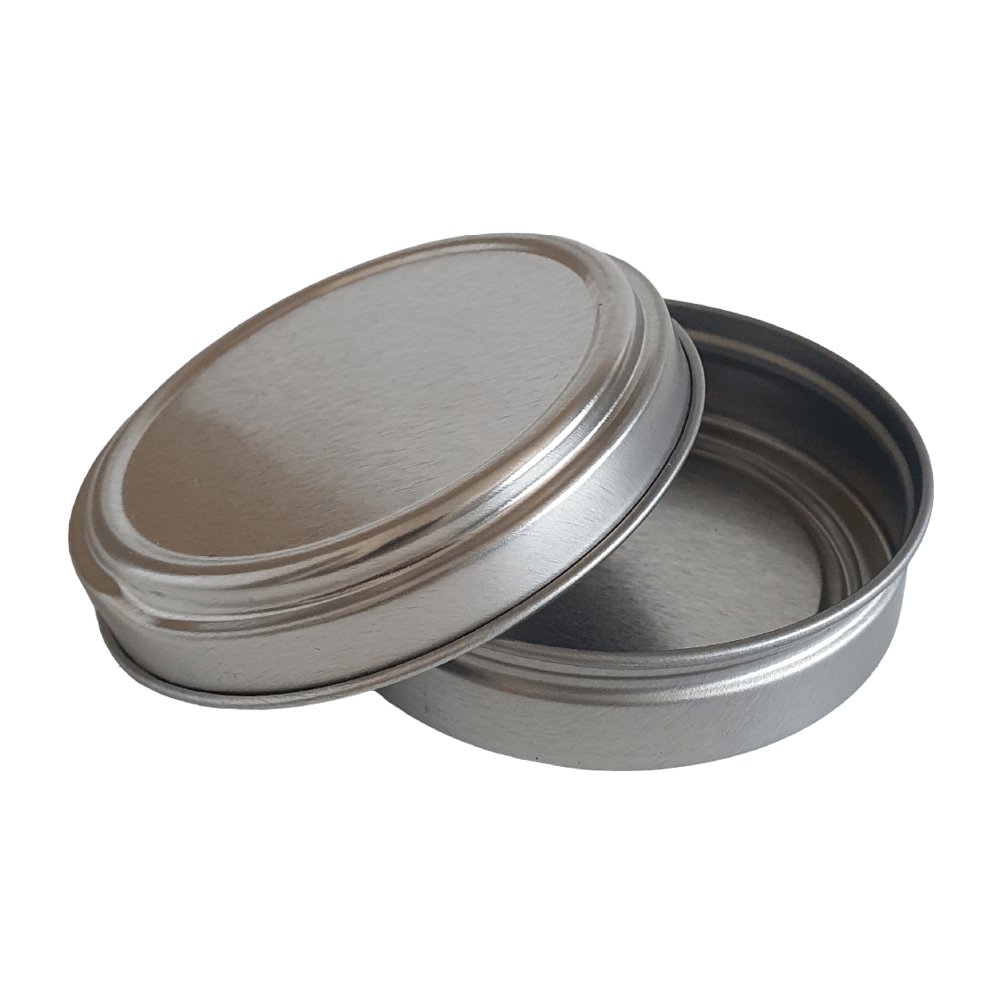 Silver Round Seamless Push To Open Shoe Polish Tin T0362 - Tinware Direct
