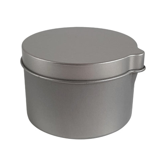 Silver Round Seamless Tin with Pouring Spout and Slip Lid T0796 - Tinware Direct