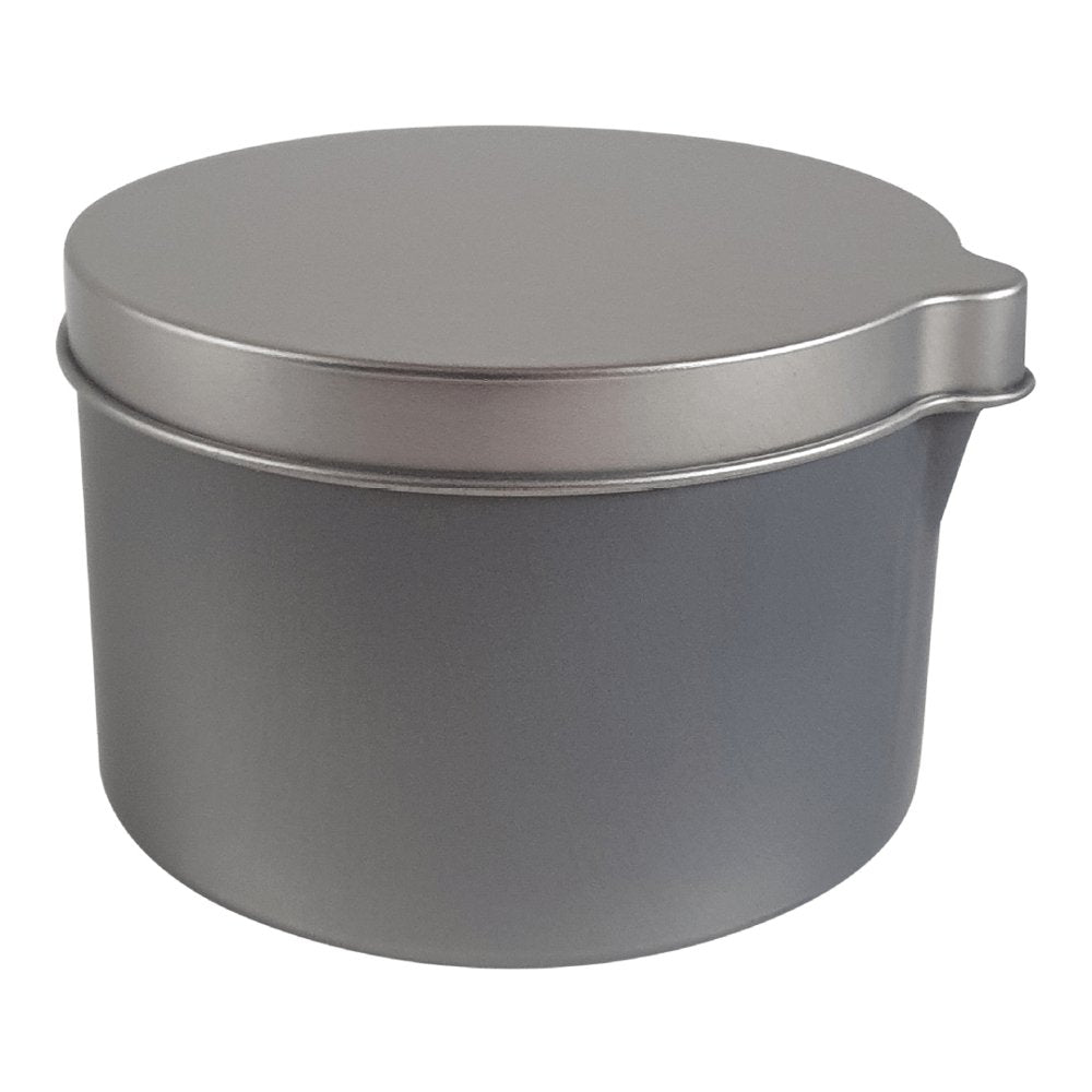 Silver Round Seamless Tin with Pouring Spout and Slip Lid T0798 - Tinware Direct