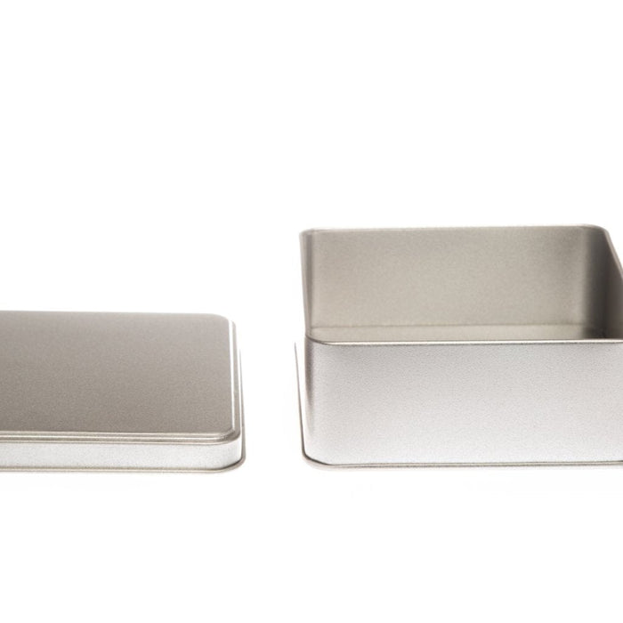 Flat Silver Square Tin with Stepped Lid T1055 - Tinware Direct