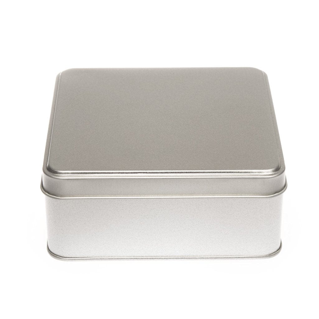 Flat Silver Square Tin with Stepped Lid T1065 - Tinware Direct