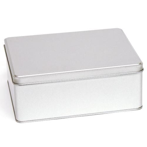 Silver Large Rectangular Step Lid Tin with Either Solid or Clear Lid T2335 - Tinware Direct