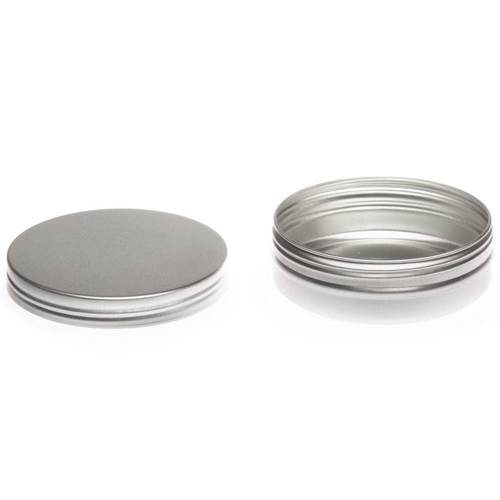 Silver Round Aluminium Tin Container With Smooth Lid and EPE Liner T9308 - Tinware Direct